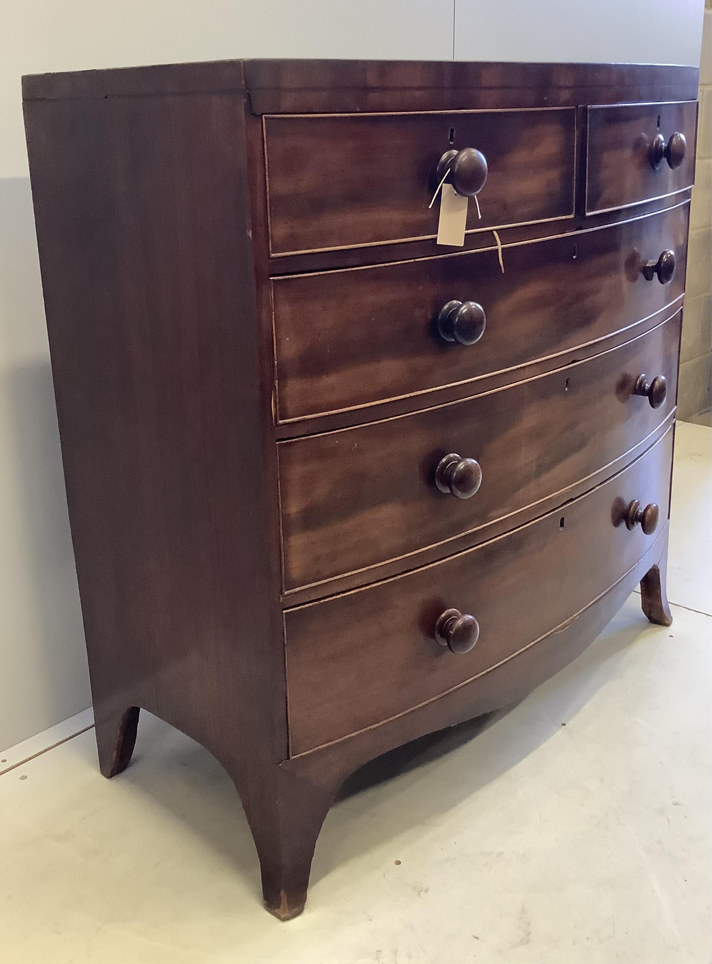 A Regency mahogany bowfront chest, width 106cm, depth 51cm, height 106cm